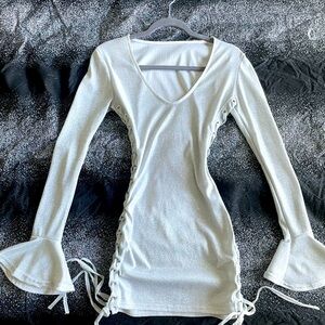 Silver Sexy Hollowed Out Fared Sleeve Body-con Dress